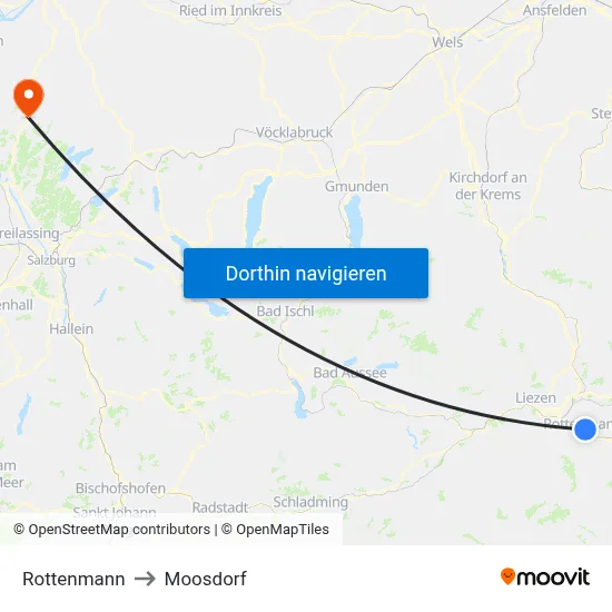 Rottenmann to Moosdorf map