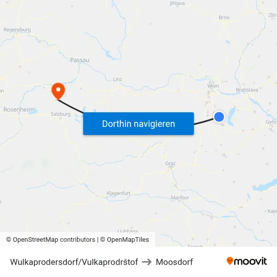 Wulkaprodersdorf/Vulkaprodrštof to Moosdorf map