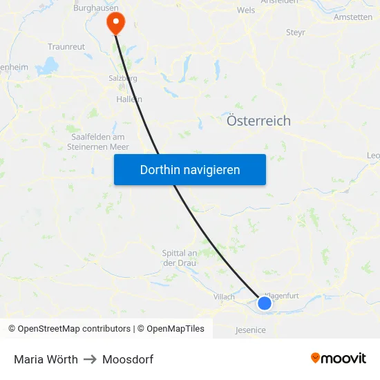 Maria Wörth to Moosdorf map