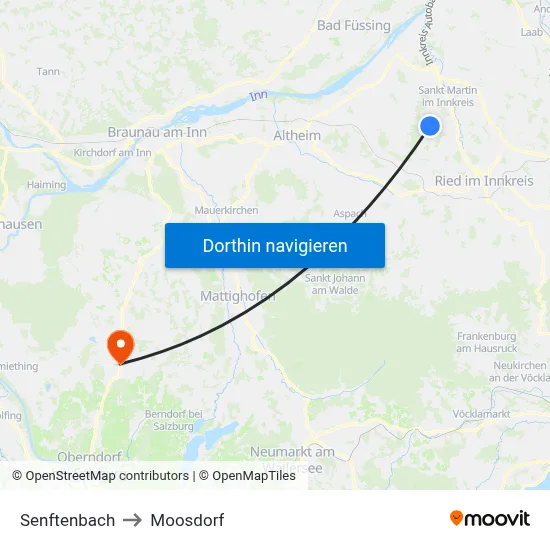 Senftenbach to Moosdorf map