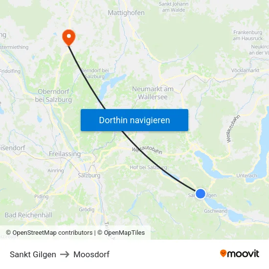 Sankt Gilgen to Moosdorf map