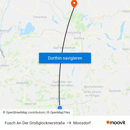 Fusch An Der Großglocknerstraße to Moosdorf map