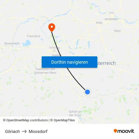 Göriach to Moosdorf map
