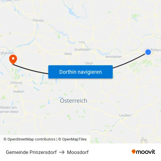 Gemeinde Prinzersdorf to Moosdorf map