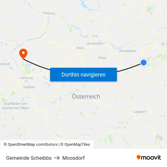 Gemeinde Scheibbs to Moosdorf map