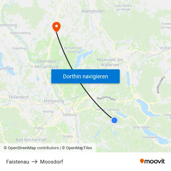 Faistenau to Moosdorf map