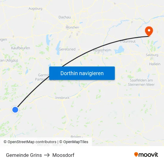 Gemeinde Grins to Moosdorf map