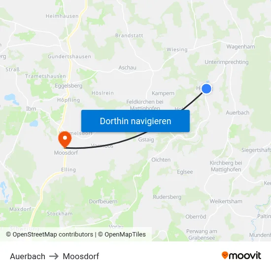 Auerbach to Moosdorf map