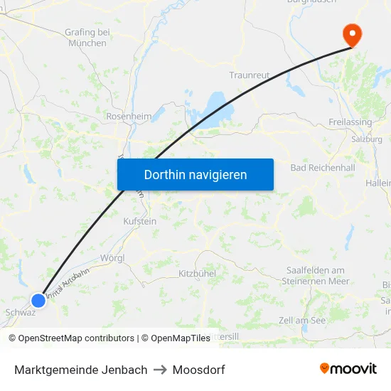 Marktgemeinde Jenbach to Moosdorf map