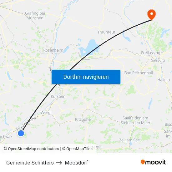 Gemeinde Schlitters to Moosdorf map