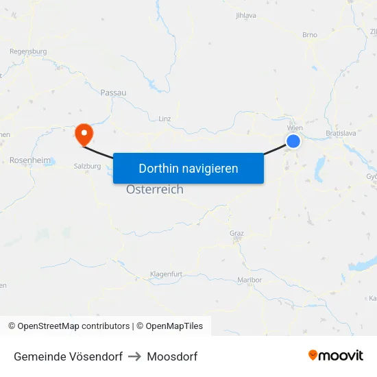 Gemeinde Vösendorf to Moosdorf map