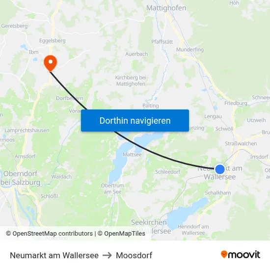 Neumarkt am Wallersee to Moosdorf map