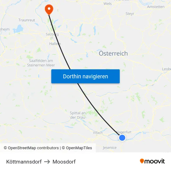 Köttmannsdorf to Moosdorf map