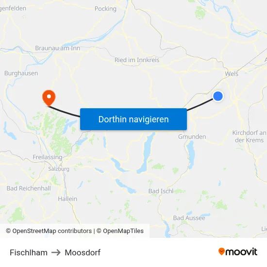 Fischlham to Moosdorf map