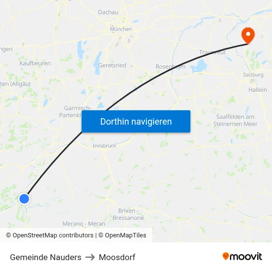Gemeinde Nauders to Moosdorf map