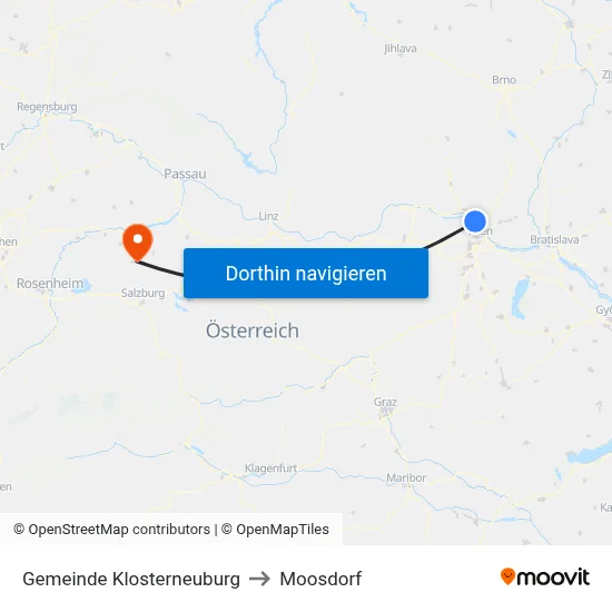 Gemeinde Klosterneuburg to Moosdorf map