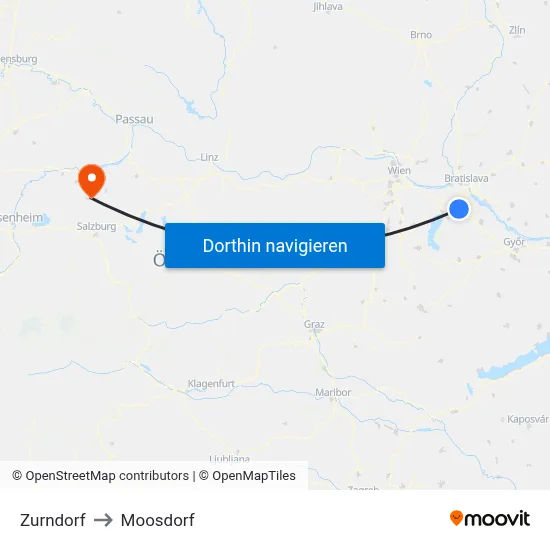 Zurndorf to Moosdorf map