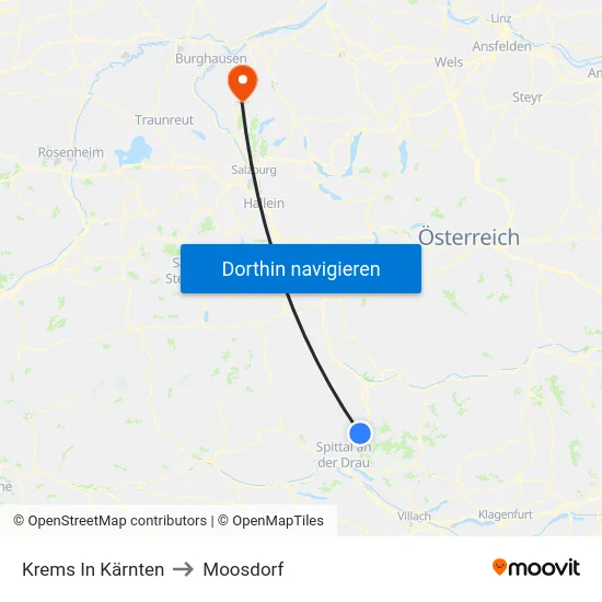 Krems In Kärnten to Moosdorf map