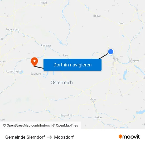 Gemeinde Sierndorf to Moosdorf map