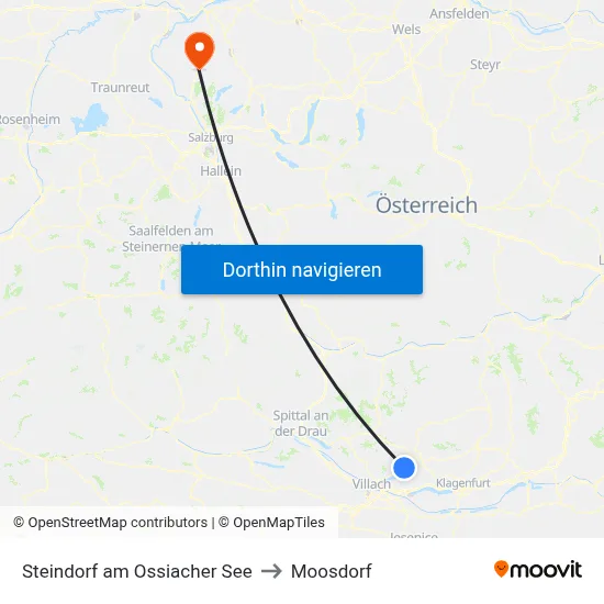 Steindorf am Ossiacher See to Moosdorf map