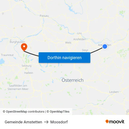 Gemeinde Amstetten to Moosdorf map