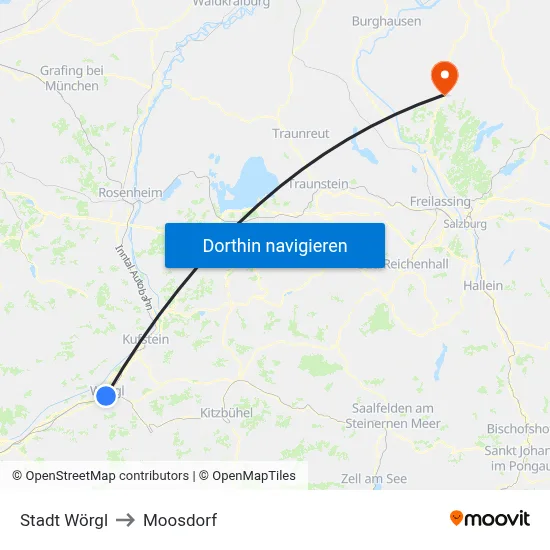 Stadt Wörgl to Moosdorf map