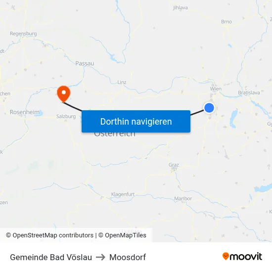 Gemeinde Bad Vöslau to Moosdorf map