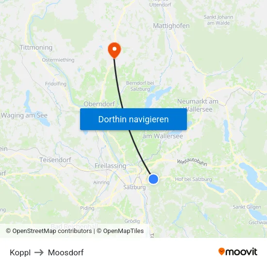 Koppl to Moosdorf map