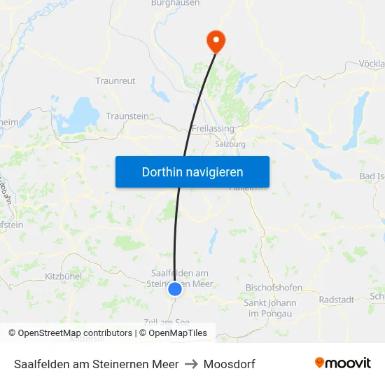 Saalfelden am Steinernen Meer to Moosdorf map