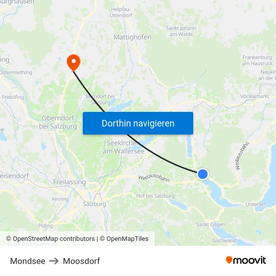 Mondsee to Moosdorf map