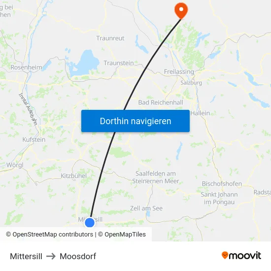 Mittersill to Moosdorf map
