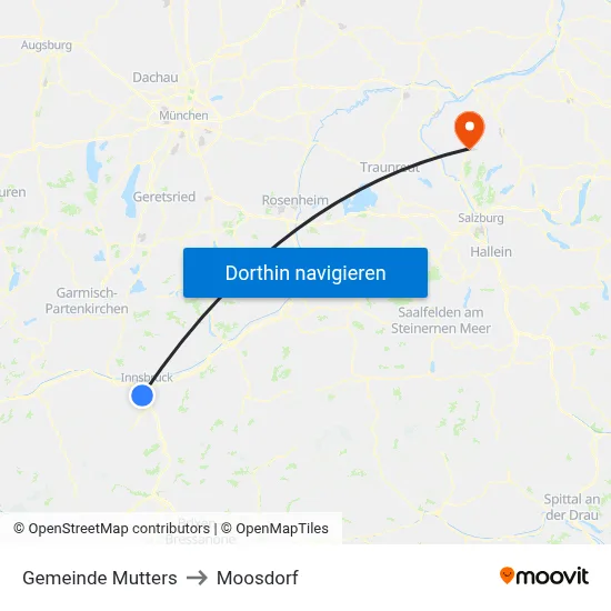 Gemeinde Mutters to Moosdorf map