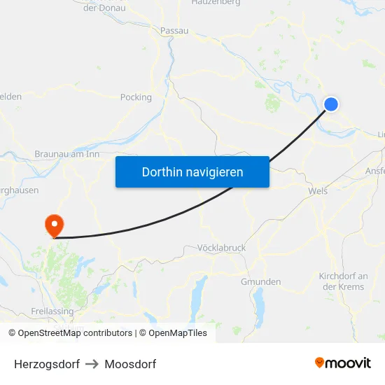 Herzogsdorf to Moosdorf map