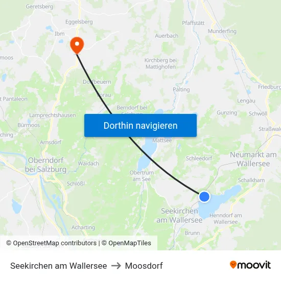 Seekirchen am Wallersee to Moosdorf map