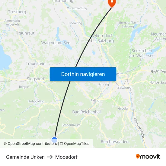 Gemeinde Unken to Moosdorf map