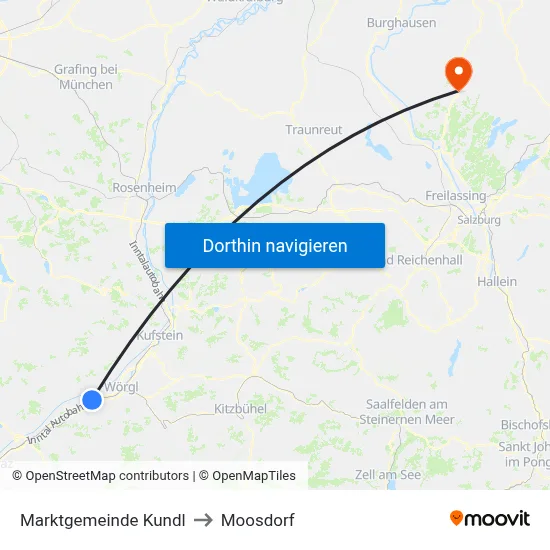 Marktgemeinde Kundl to Moosdorf map