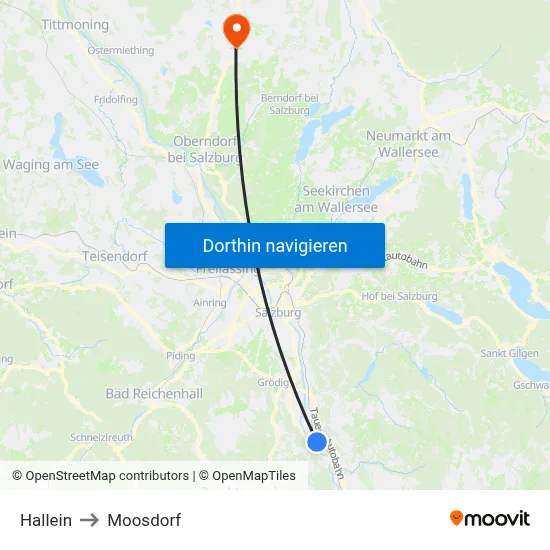 Hallein to Moosdorf map