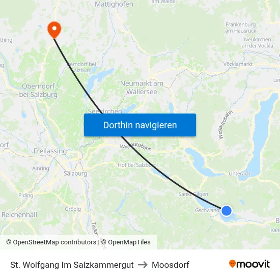 St. Wolfgang Im Salzkammergut to Moosdorf map