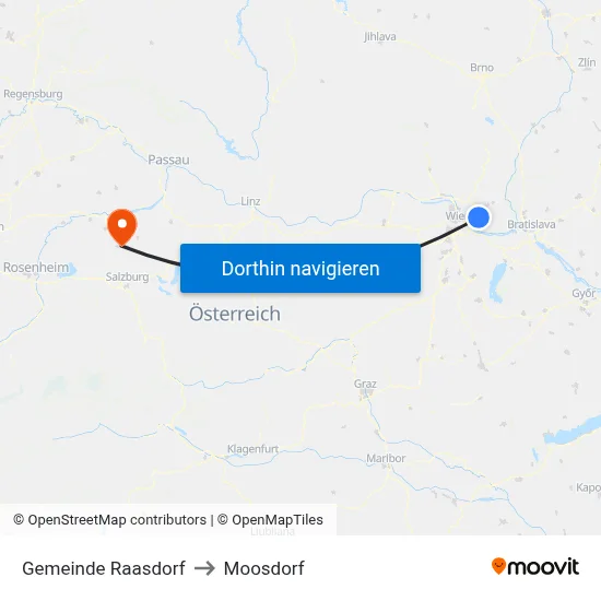 Gemeinde Raasdorf to Moosdorf map