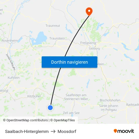 Saalbach-Hinterglemm to Moosdorf map
