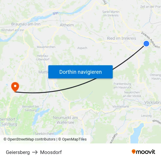 Geiersberg to Moosdorf map