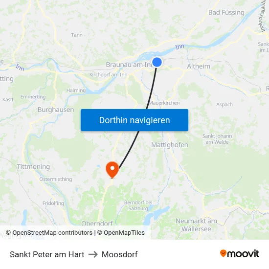 Sankt Peter am Hart to Moosdorf map