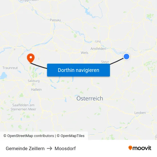 Gemeinde Zeillern to Moosdorf map