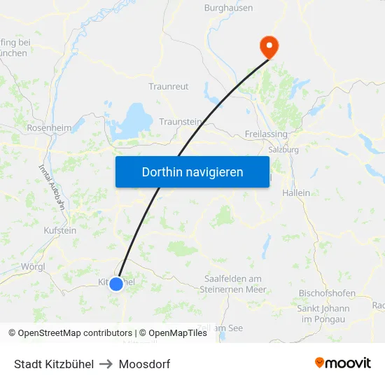 Stadt Kitzbühel to Moosdorf map
