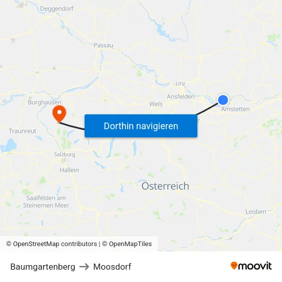 Baumgartenberg to Moosdorf map