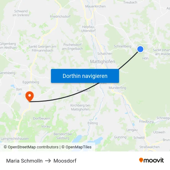 Maria Schmolln to Moosdorf map