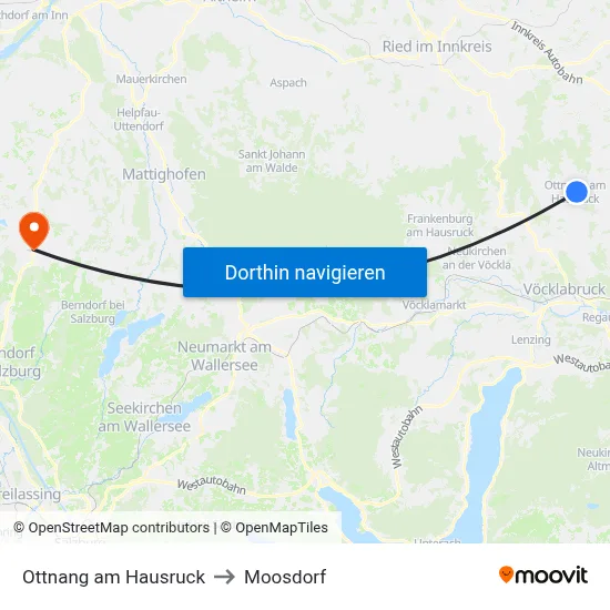 Ottnang am Hausruck to Moosdorf map