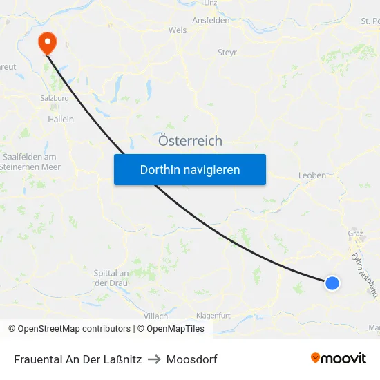 Frauental An Der Laßnitz to Moosdorf map
