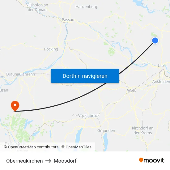 Oberneukirchen to Moosdorf map