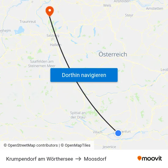 Krumpendorf am Wörthersee to Moosdorf map